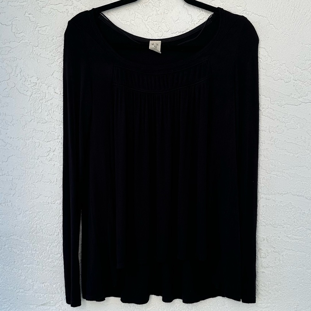 Free People We The Free Love Valley Long Sleeve Oversized Black Top XS